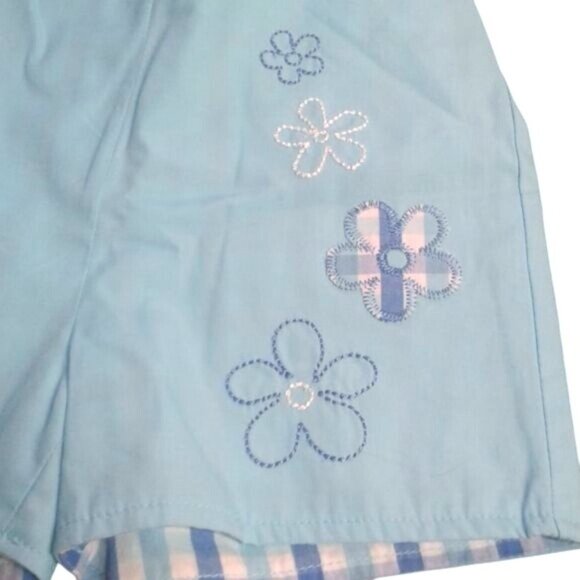 George Baby Size 0 3M Shorts Reversible Blue Floral Checkered Cotton NEW - Picture 2 of 5